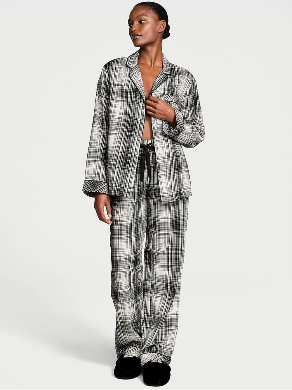 Victoria Secret Black White Plaid Long Pyjama Set